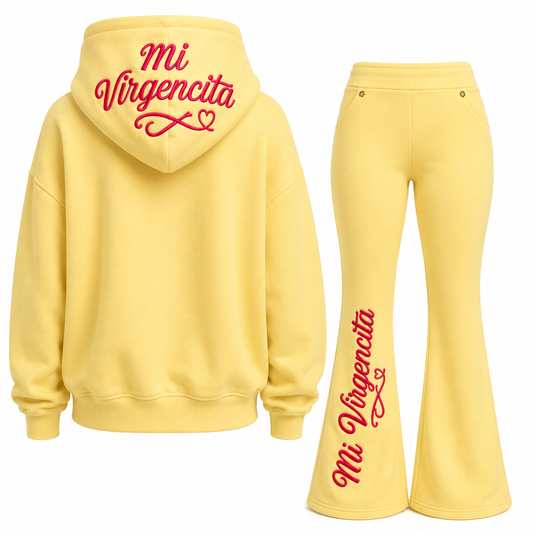Mi Virgencita Luxe Fleece Embroidered Sweatsuit 💛🩷