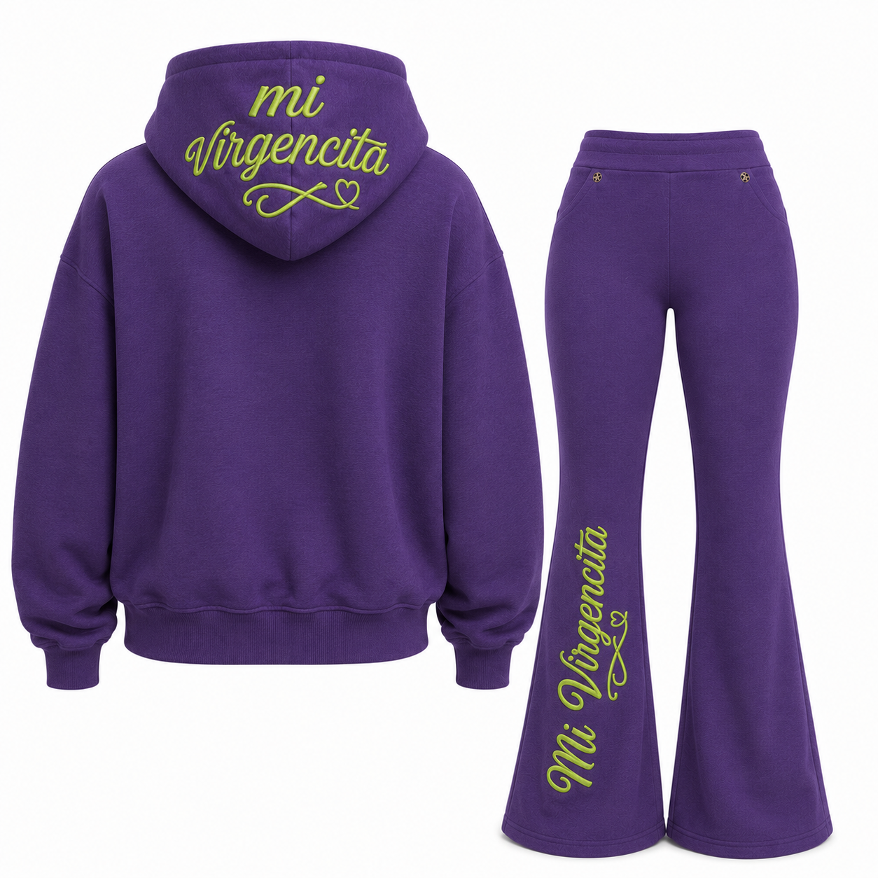 Mi Virgencita Luxe Fleece Embroidered Sweatsuit 💜💚